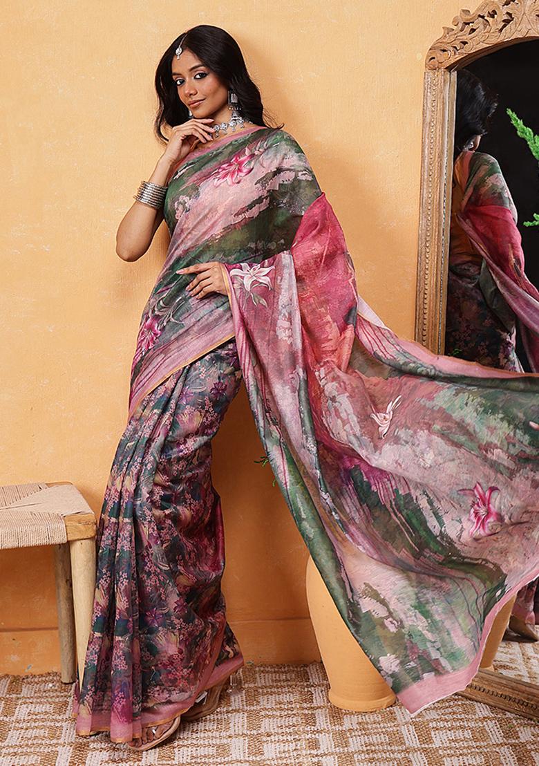 Green Embroidered Soft Silk Pre Stitched Saree