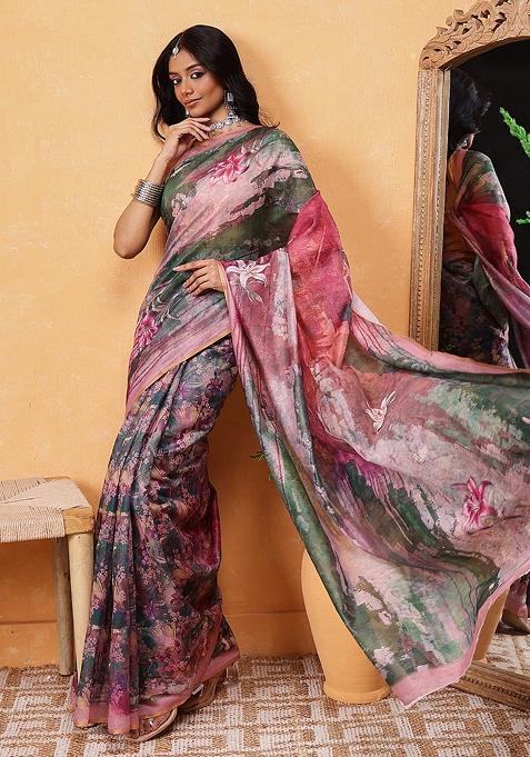 Green Embroidered Soft Silk Pre Stitched Saree
