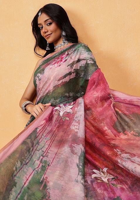 Green Embroidered Soft Silk Pre Stitched Saree