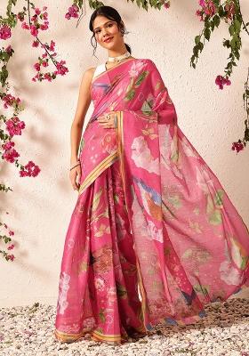 Pink Embroidered Cotton Silk Pre Stitched Saree