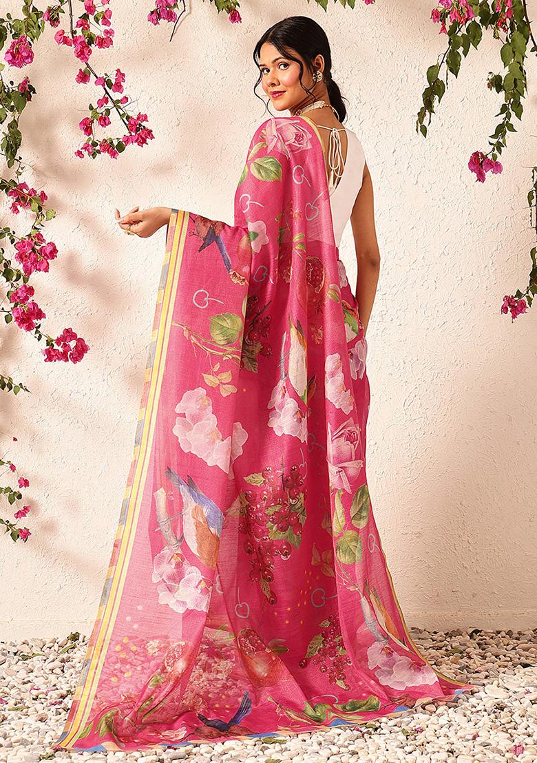 Pink Embroidered Cotton Silk Pre Stitched Saree