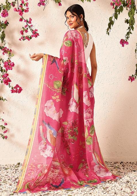 Pink Embroidered Cotton Silk Pre Stitched Saree