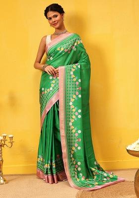 Green Embroidered Art Silk Pre Stitched Saree