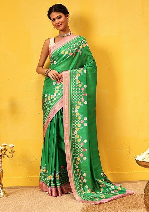 Green Embroidered Art Silk Pre Stitched Saree