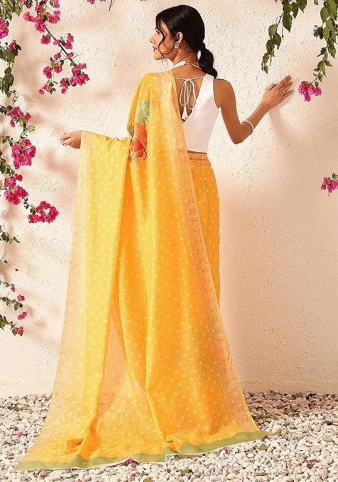 Mustard Yellow Embroidered Mul Cotton Pre Stitched Saree