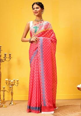Pink Embroidered Mul Cotton Pre Stitched Saree