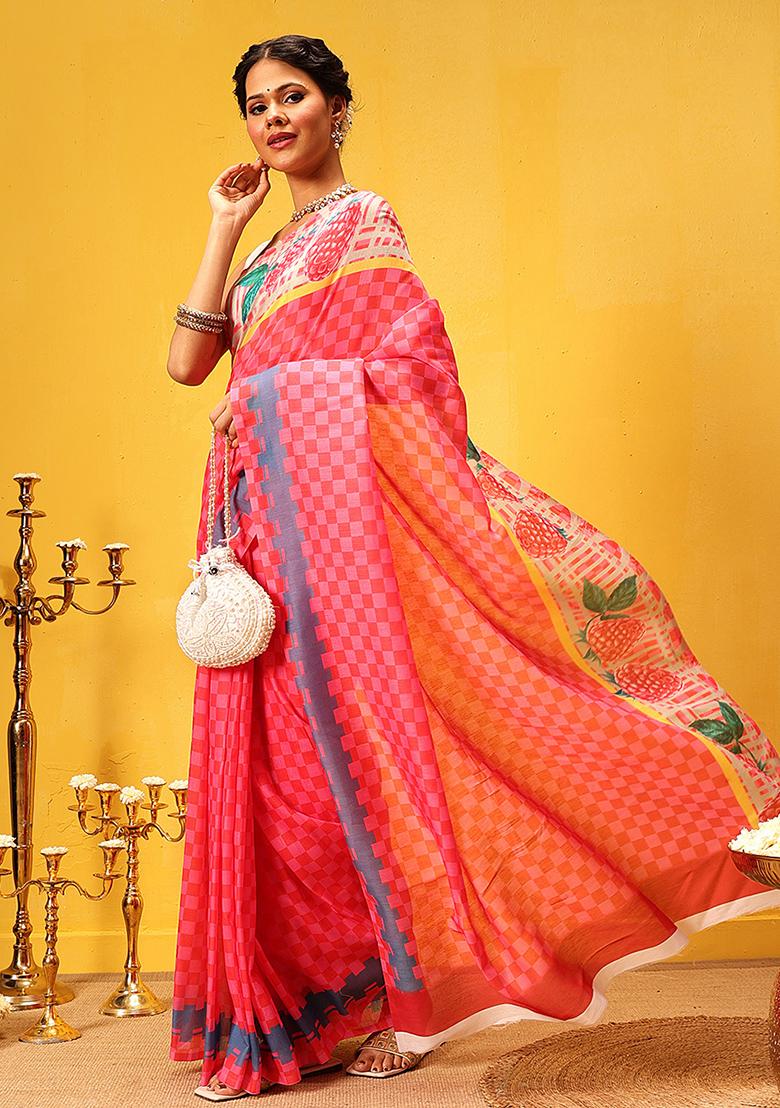 Pink Embroidered Mul Cotton Pre Stitched Saree