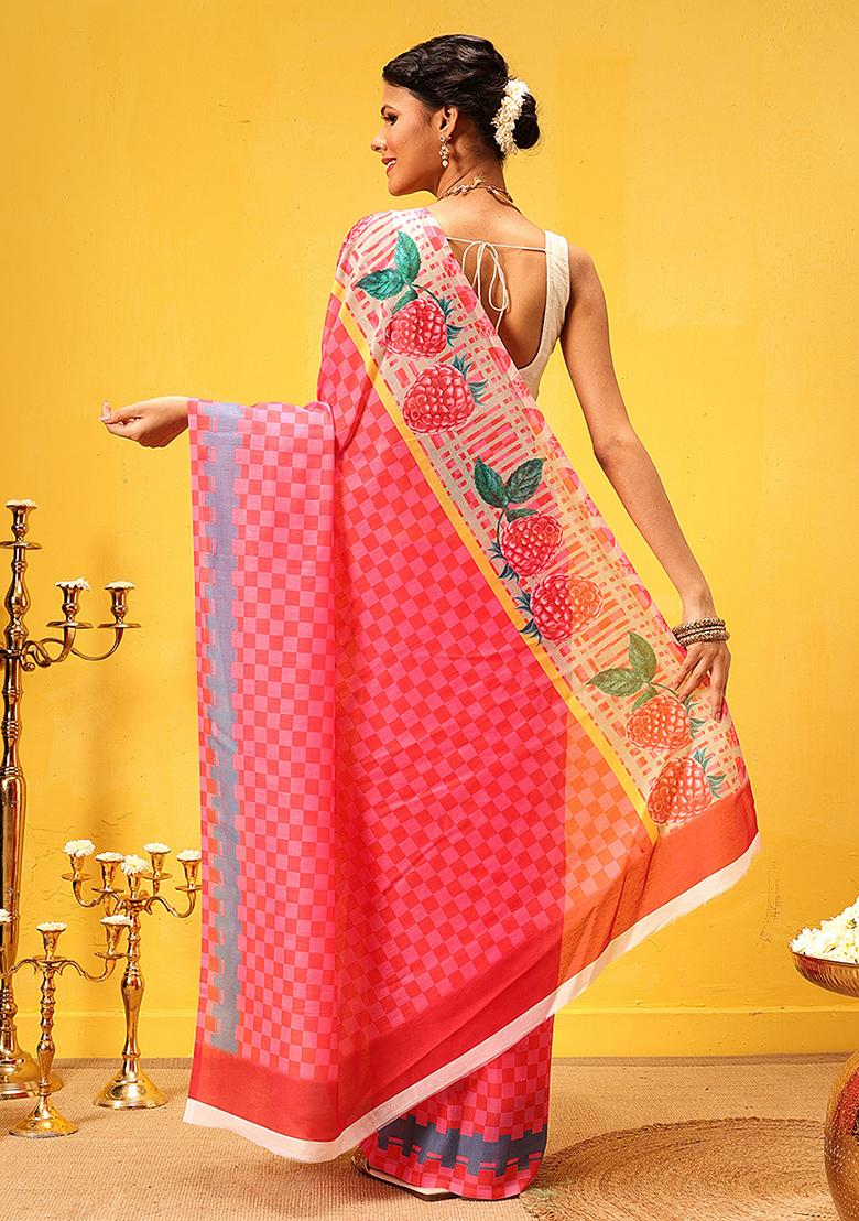 Pink Embroidered Mul Cotton Pre Stitched Saree