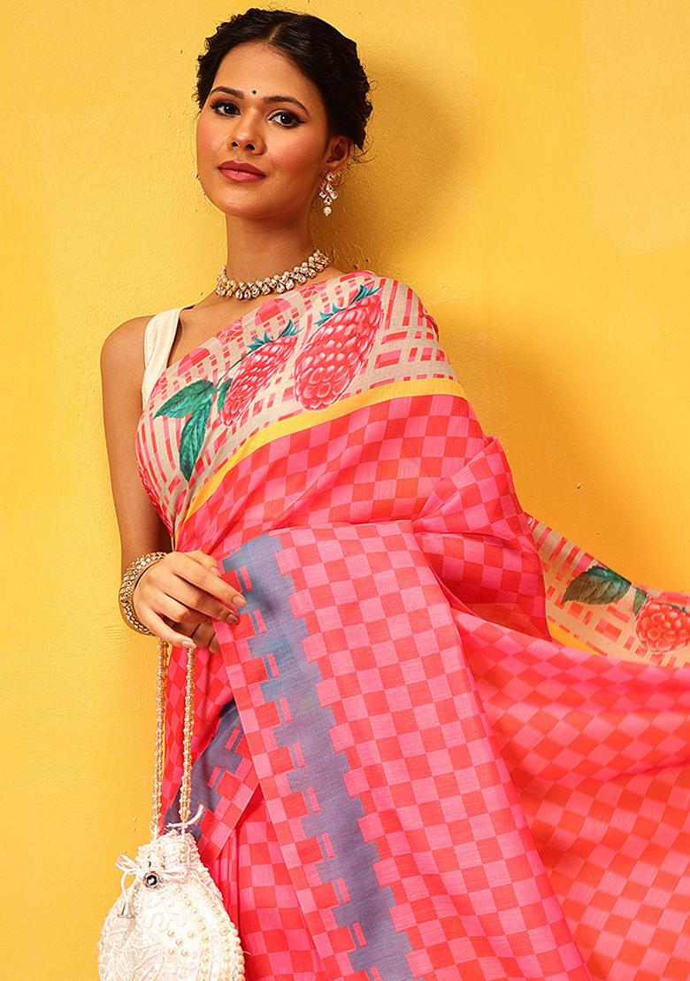 Pink Embroidered Mul Cotton Pre Stitched Saree