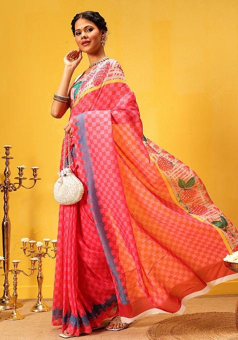 Pink Embroidered Mul Cotton Pre Stitched Saree