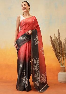 Black Embroidered Cotton Silk Pre Stitched Saree