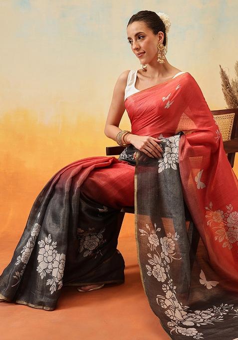 Black Embroidered Cotton Silk Pre Stitched Saree