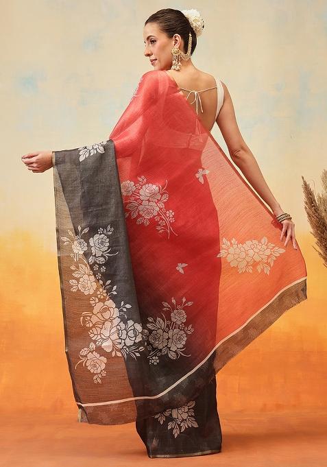 Black Embroidered Cotton Silk Pre Stitched Saree