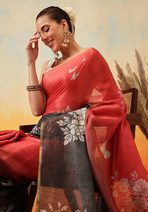 Black Embroidered Cotton Silk Pre Stitched Saree