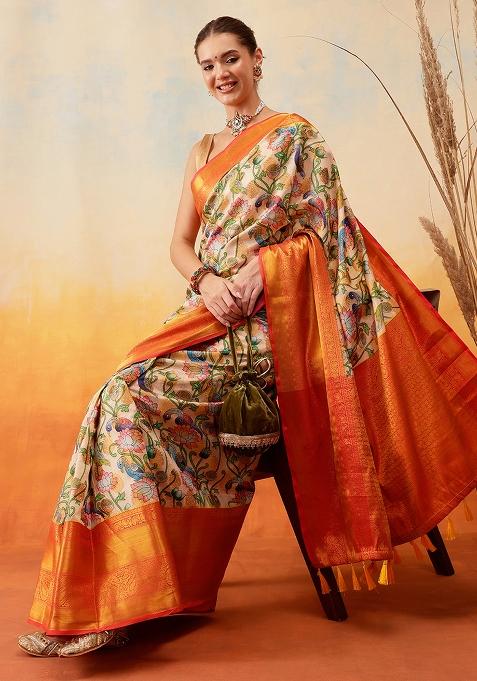 Green Embroidered Art Silk Pre Stitched Saree