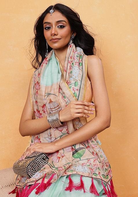 Blue Embroidered Cotton Blend Pre Stitched Saree