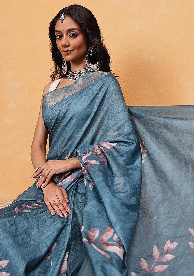 Teal Blue Embroidered Soft Silk Pre Stitched Saree