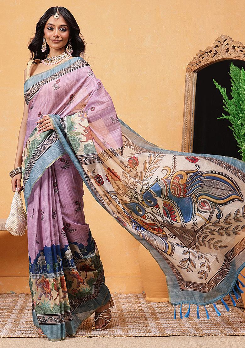 Pink Embroidered Cotton Blend Pre Stitched Saree