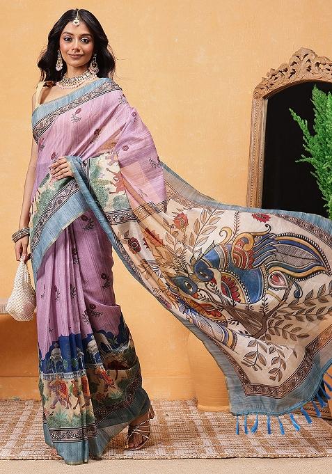 Pink Embroidered Cotton Blend Pre Stitched Saree