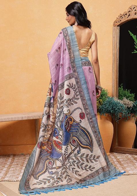 Pink Embroidered Cotton Blend Pre Stitched Saree