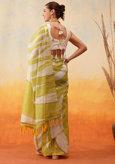 Yellow Embroidered Cotton Blend Pre Stitched Saree