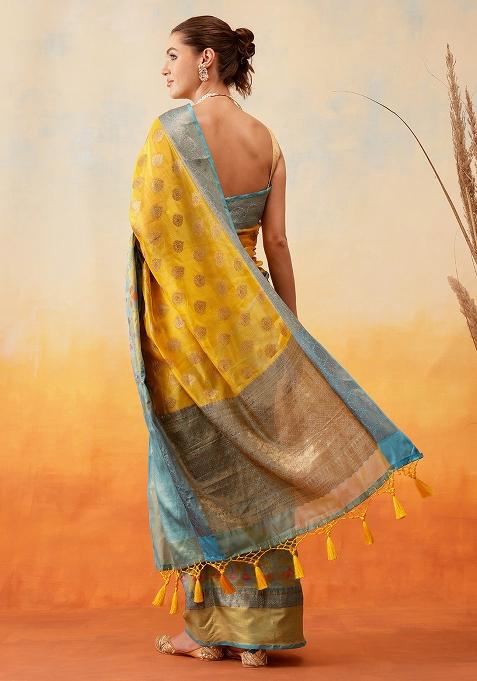 Yellow Embroidered Art Silk Pre Stitched Saree