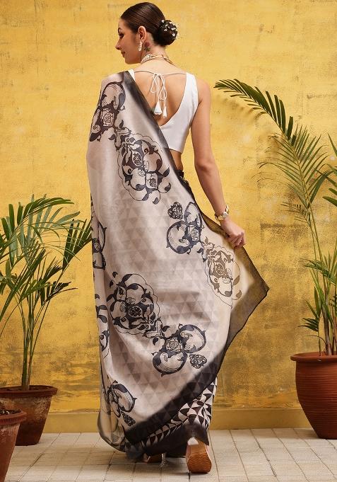 Off White Embroidered Cotton Silk Pre Stitched Saree
