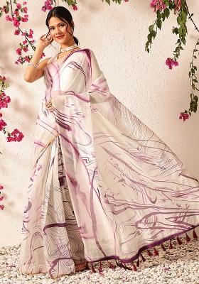 Burgundy Embroidered Cotton Blend Pre Stitched Saree