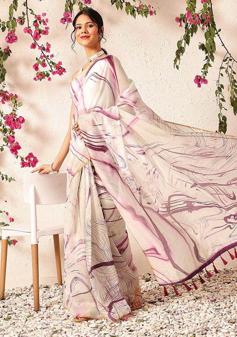 Burgundy Embroidered Cotton Blend Pre Stitched Saree