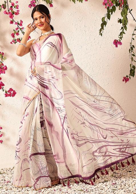 Burgundy Embroidered Cotton Blend Pre Stitched Saree