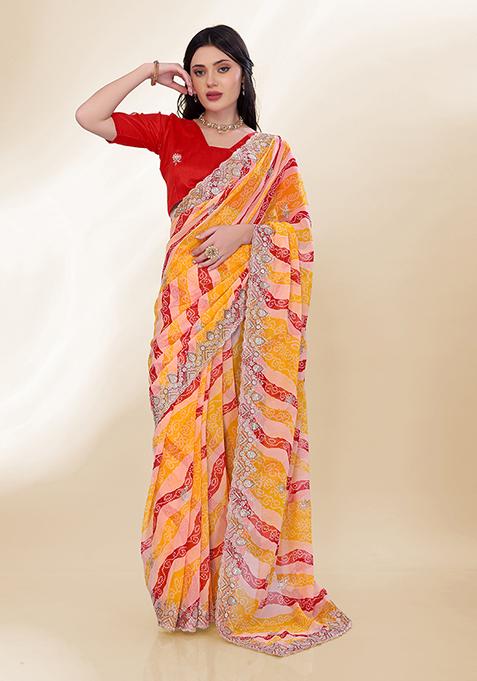 Yellow Embroidered Georgette Saree Set