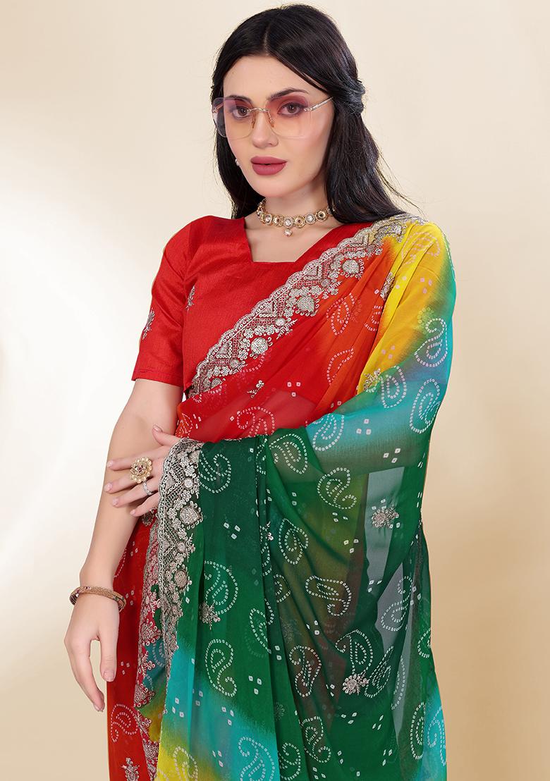 Green Embroidered Georgette Saree Set