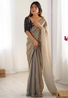 Grey Sugar Beed And Sequance Embroidery Work Chiffon Saree Set