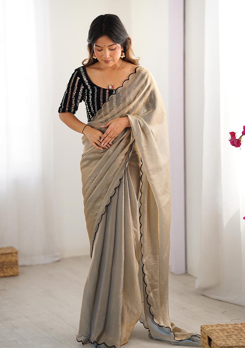 Grey Sugar Beed And Sequance Embroidery Work Chiffon Saree Set