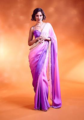 Lavender Cut Dana And Moti Hand Work Satin Georgette Saree Set