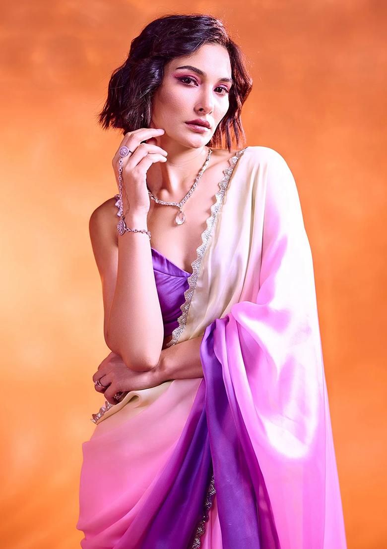 Lavender Cut Dana And Moti Hand Work Satin Georgette Saree Set