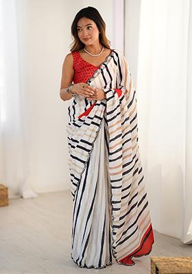 White Embroidered Chinon Saree Set