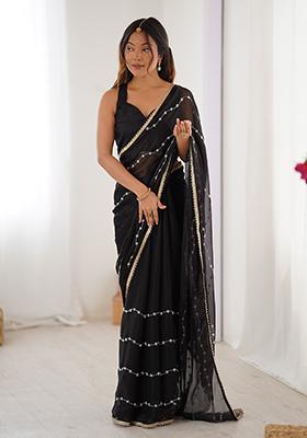 Black Embroidered Sitara Chiffon Saree Set