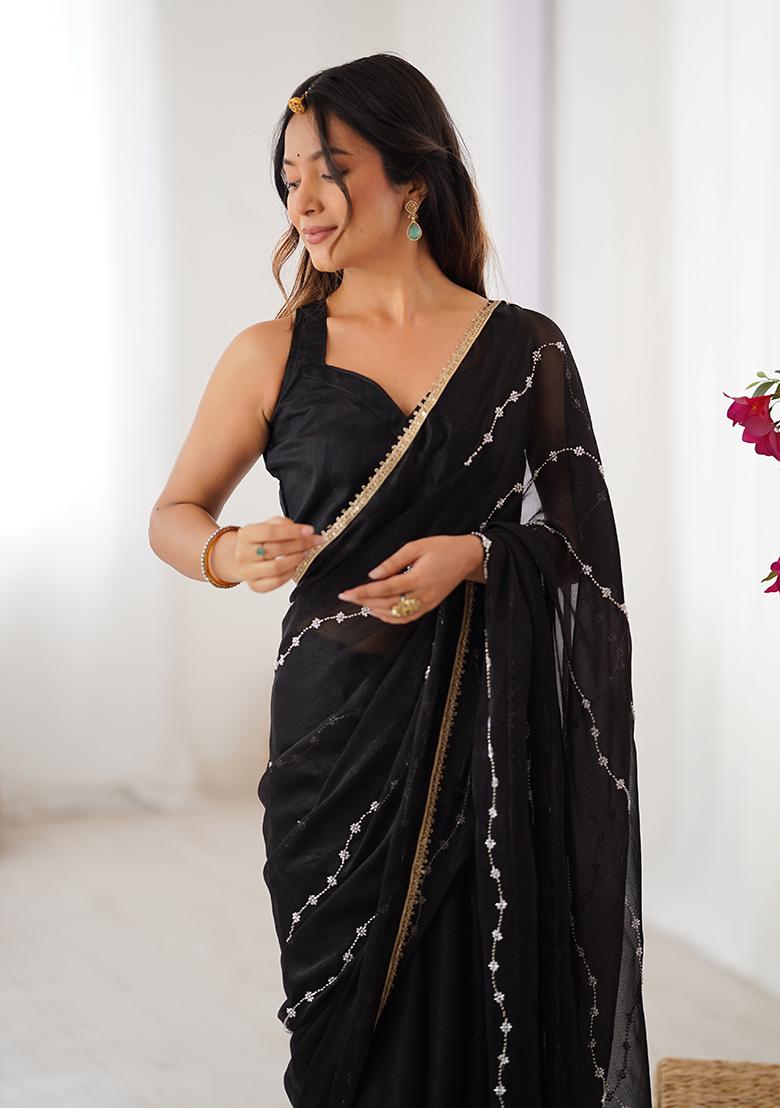 Black Embroidered Sitara Chiffon Saree Set