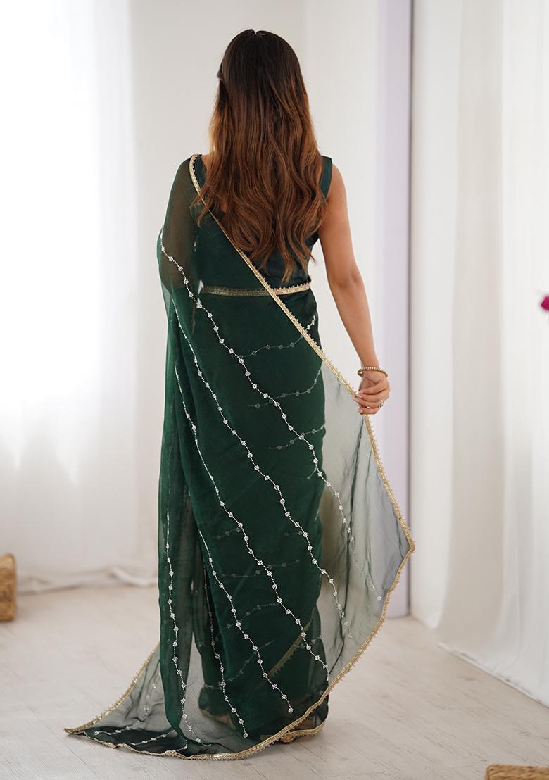 Green Embroidered Sitara Chiffon Saree Set