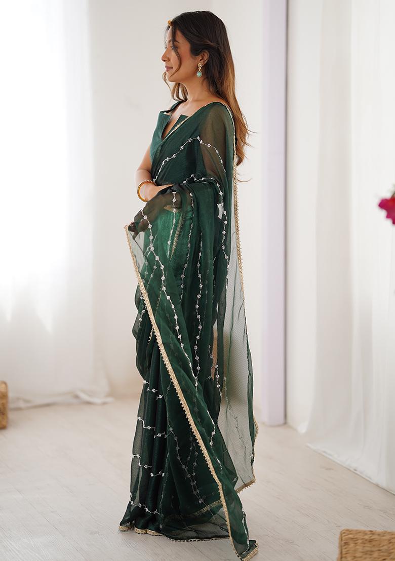Green Embroidered Sitara Chiffon Saree Set
