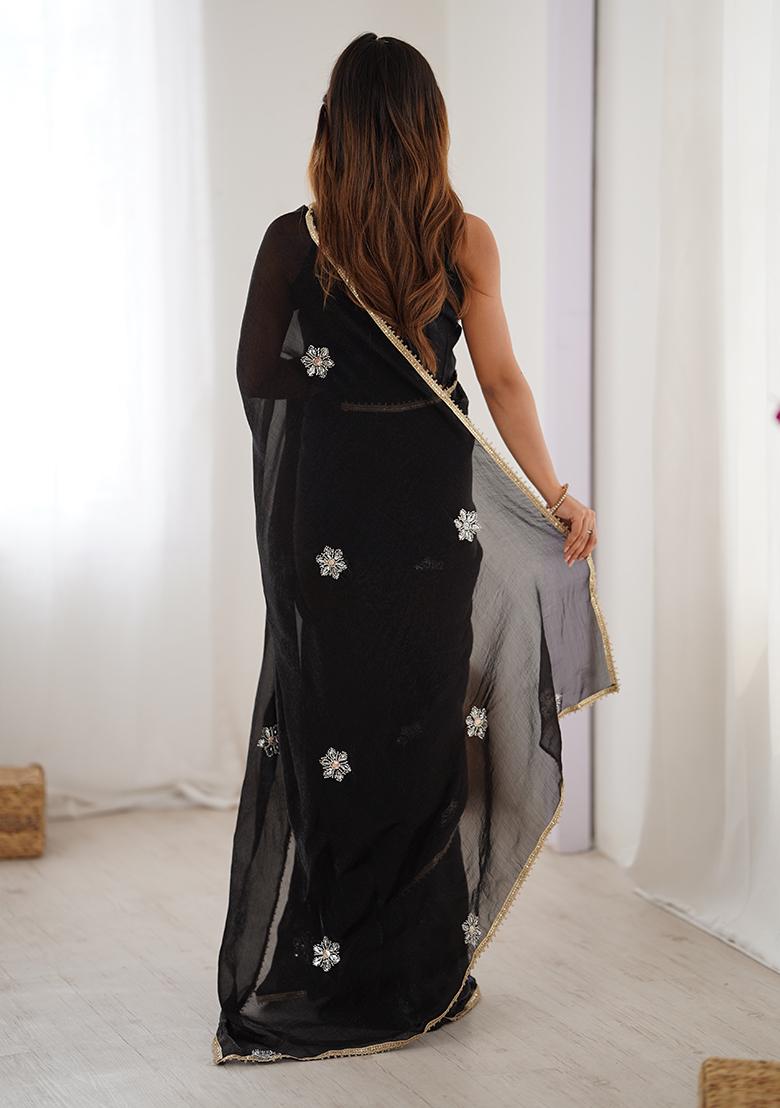 Black Embroidered Fendy Saree Set