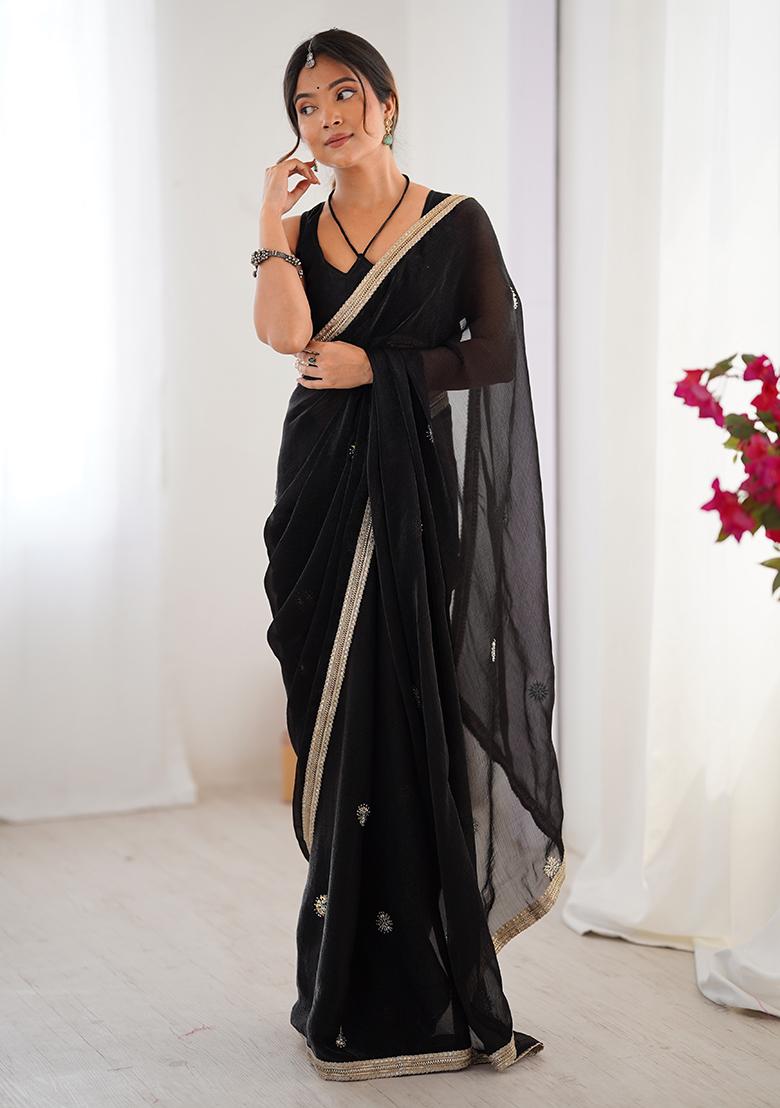 Black Embroidered Fandy Saree Set