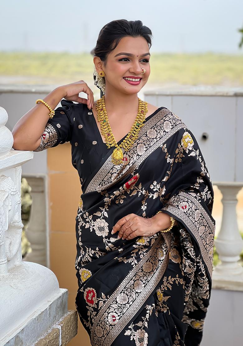 Black Wevon Meenakari Designer Banarasi Silk Saree Set