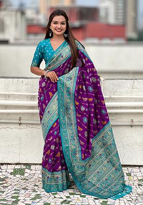 Purple Wevon Meenakari Ikkat Designer Patola Silk Saree Set