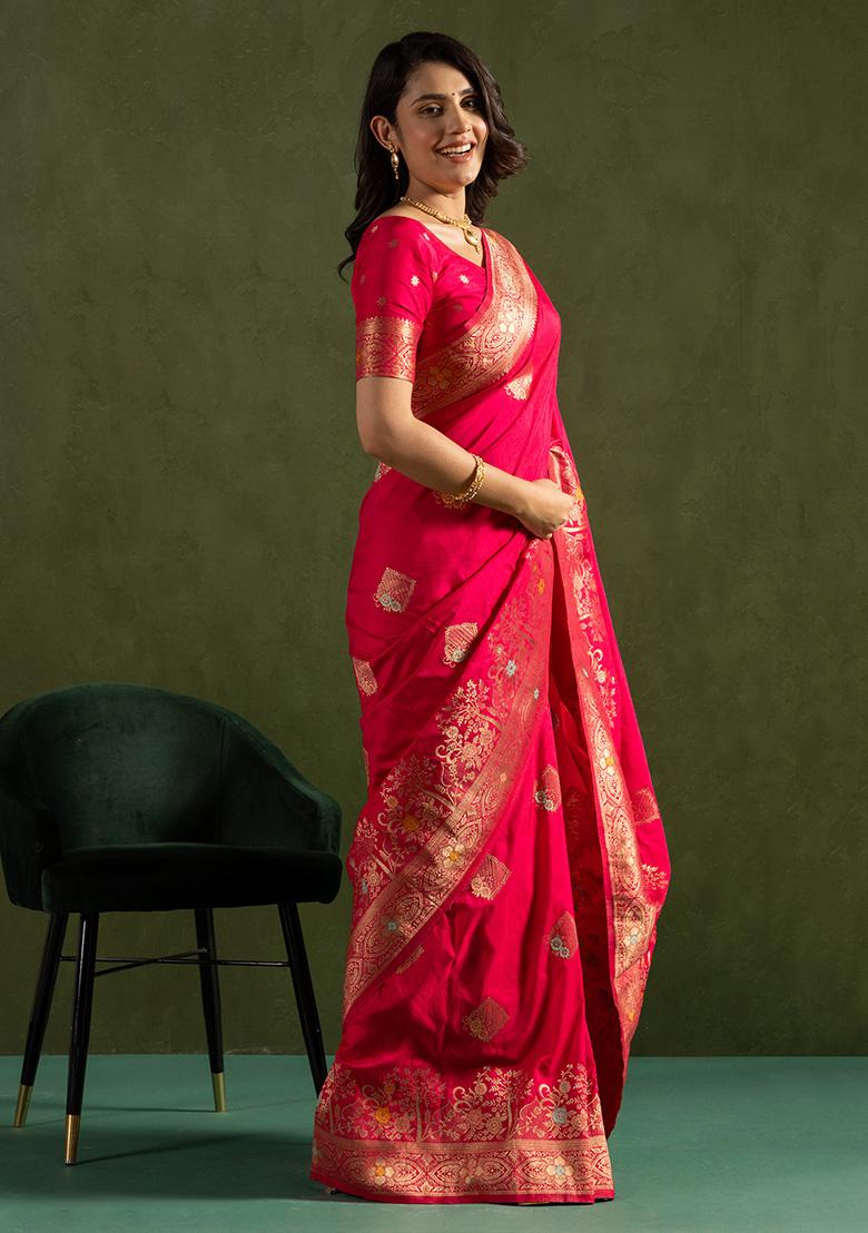 Pink Wevon Jari Designer Dolla Silk Saree Set