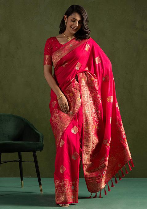 Pink Wevon Jari Designer Dolla Silk Saree Set