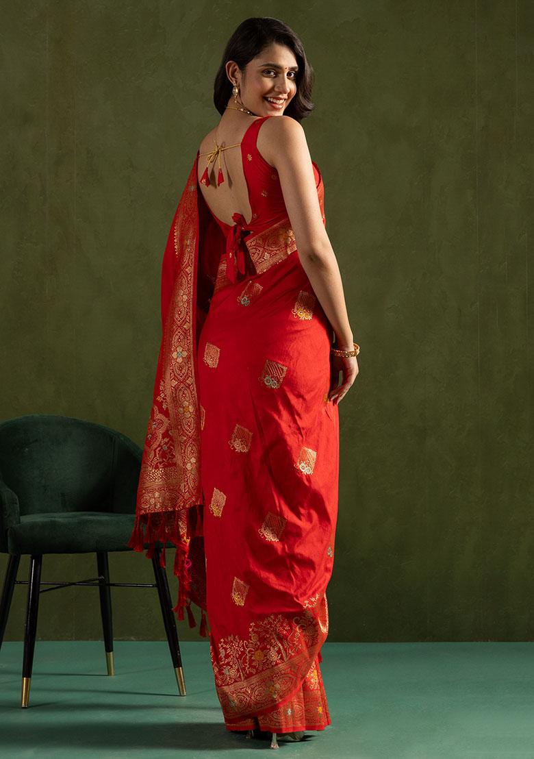 Red Wevon Jari Designer Dolla Silk Saree Set