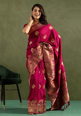 Wine Wevon Jari Designer Dolla Silk Saree Set
