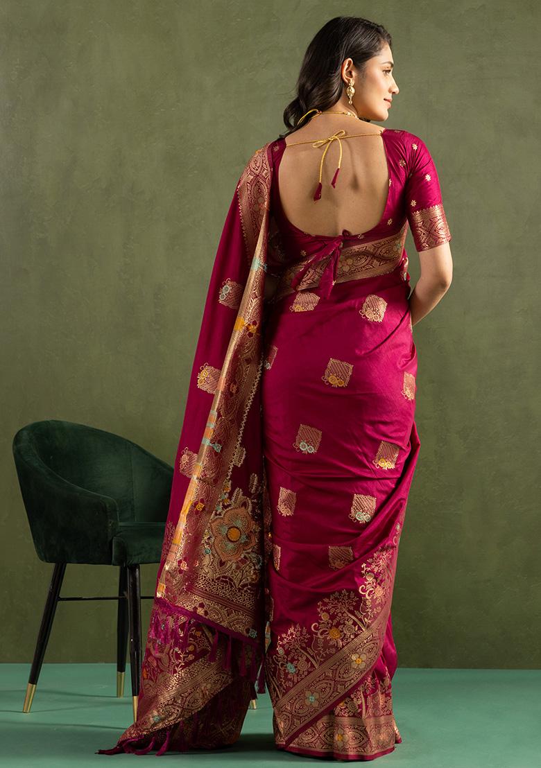 Wine Wevon Jari Designer Dolla Silk Saree Set